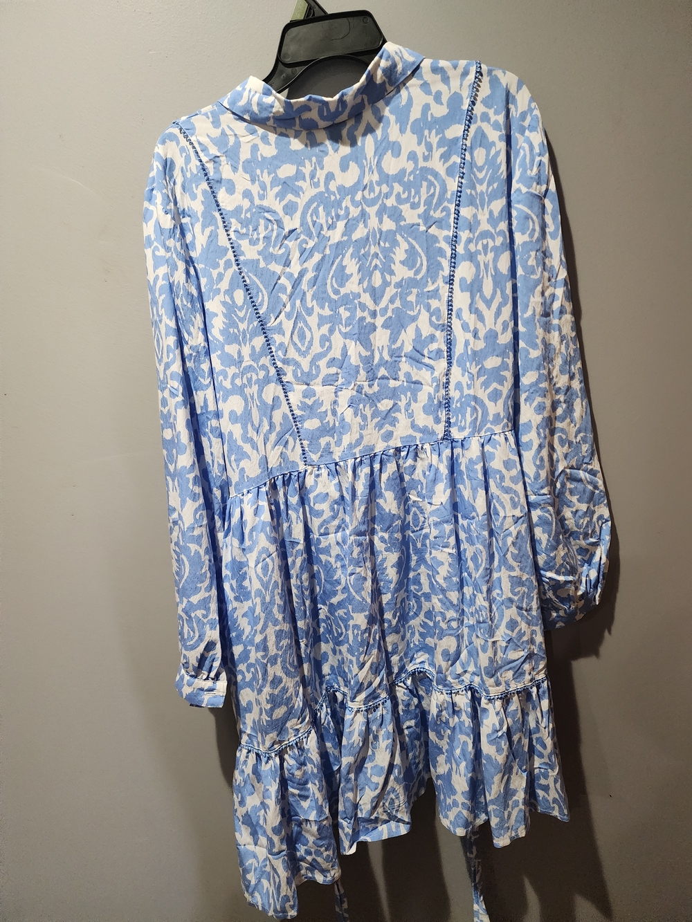 Blue and White Printed Button-Front Women's Dress - Picture 9 of 9